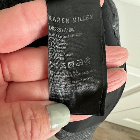 Karen Millen Grey Tweed Wool Blend Tailored Pencil Dress Neckline Detail US 6 - Picture 11 of 12